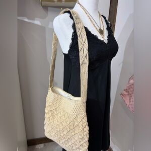 Beige Macramé Shoulder Bag